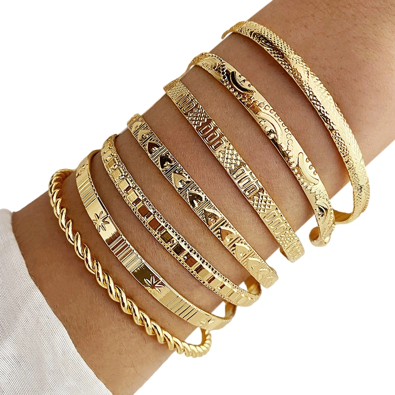 Gold Bangle Cuff Bracelets for Women Girls Layered Stackable Bracelet