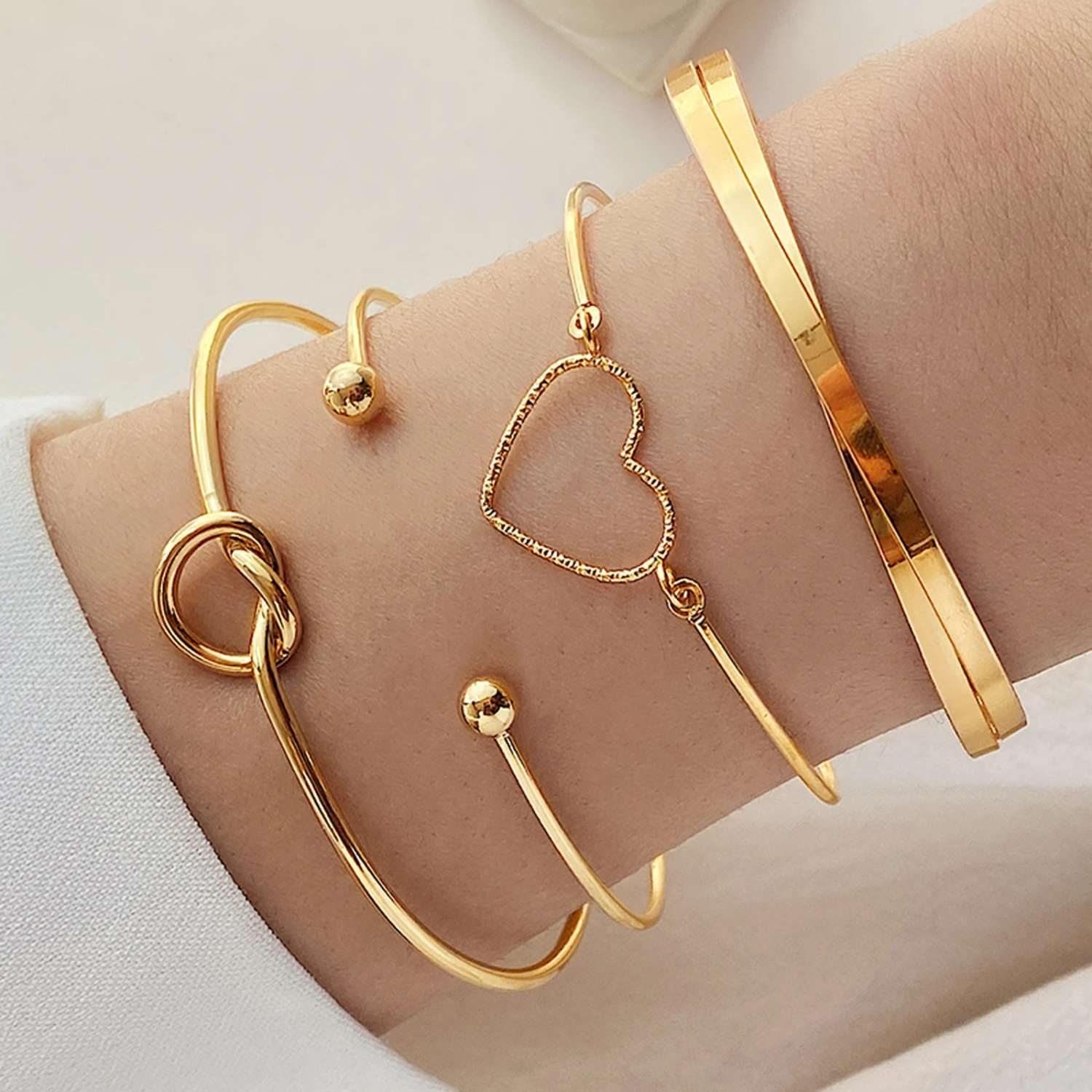 Gold Bangle Cuff Bracelets for Women Girls Layered Stackable Bracelet