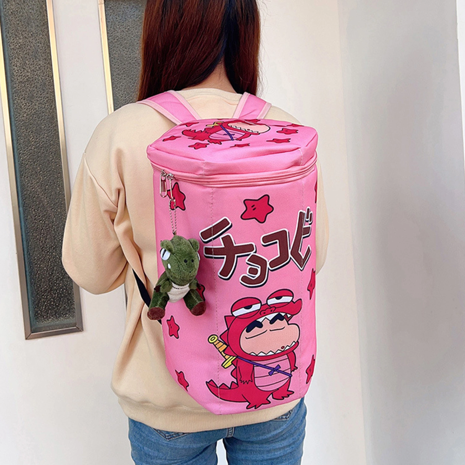 Bucket Backpack Cute Cartoon Print Adjustable Strap Oxford School Bag 