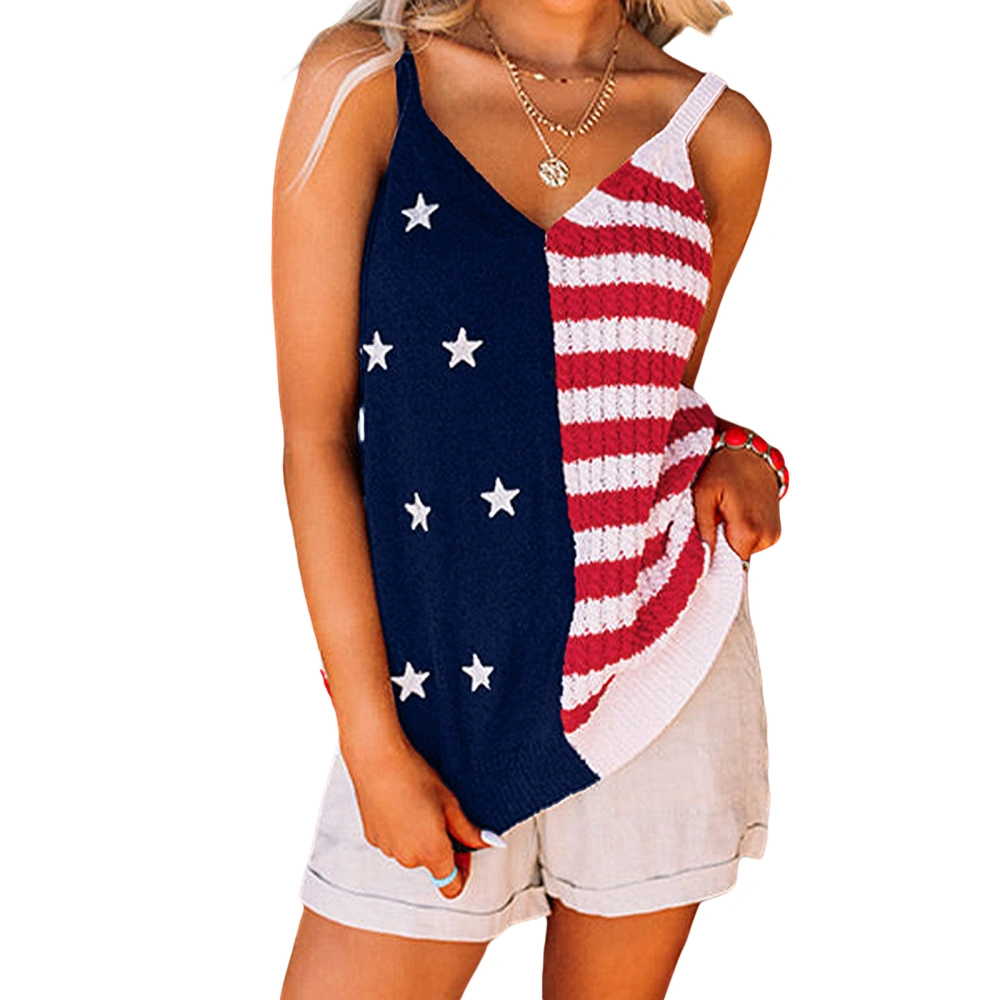 Women's Knit Tank Tops Striped V Neck Sleeveless 4th of July Shirt 