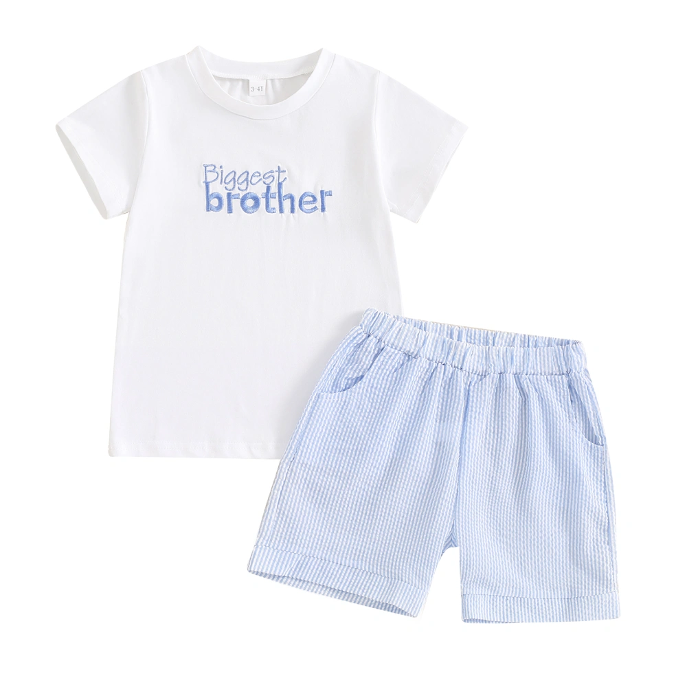 Boy Summer Outfit Letter Embroidery Short Sleeve Tops Stripe Shorts