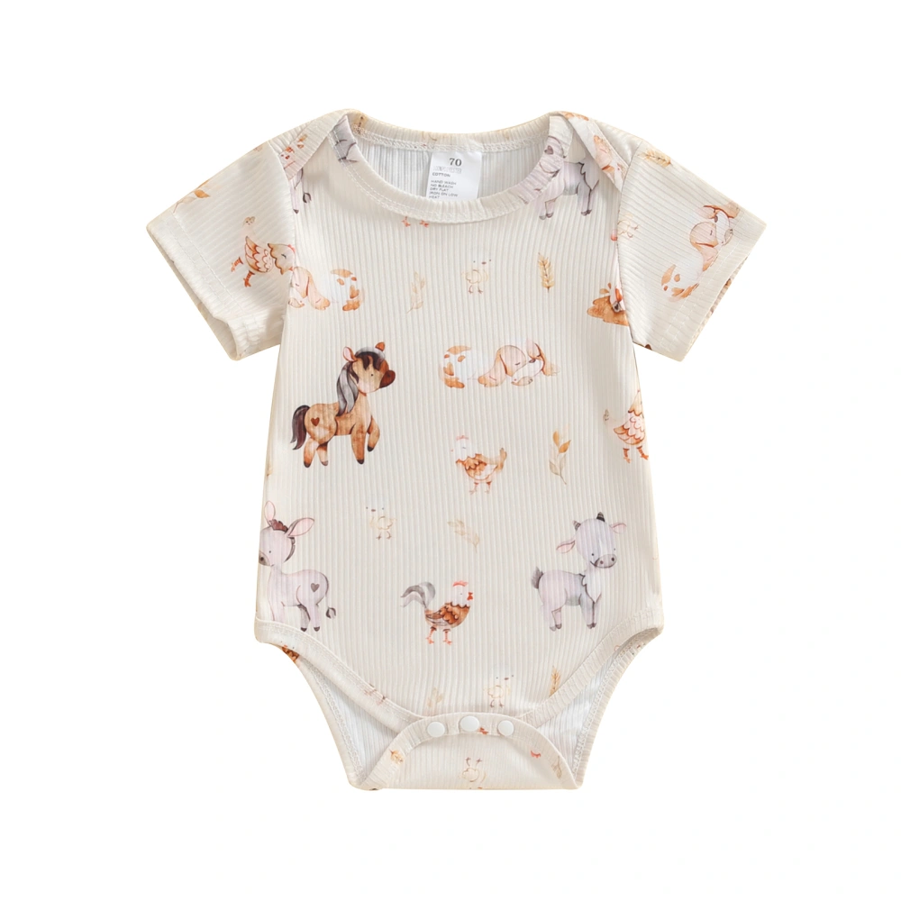 Baby Romper, Short Sleeve Crew Neck Animal Print Summer Bodysuit