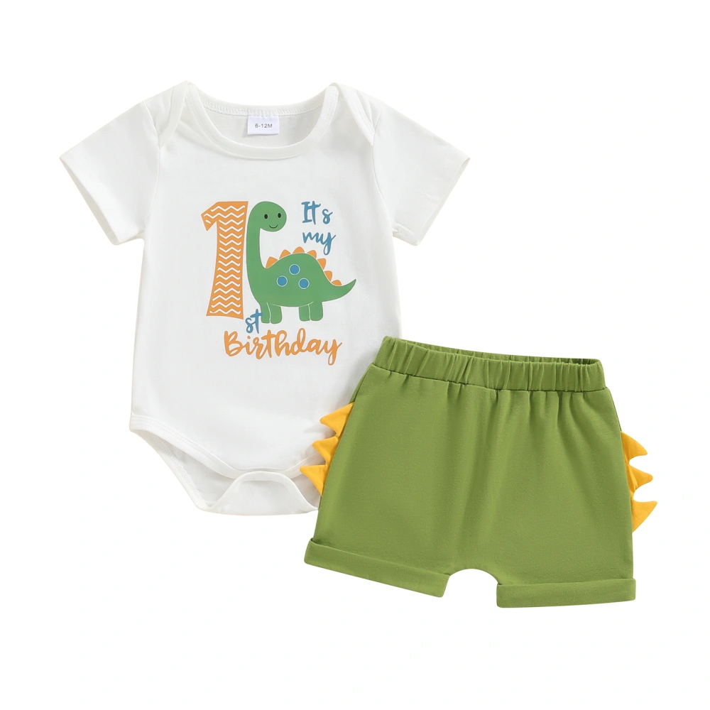 Baby Boys Birthday Outfits Short Sleeve Dinosaur Romper + Shorts Set