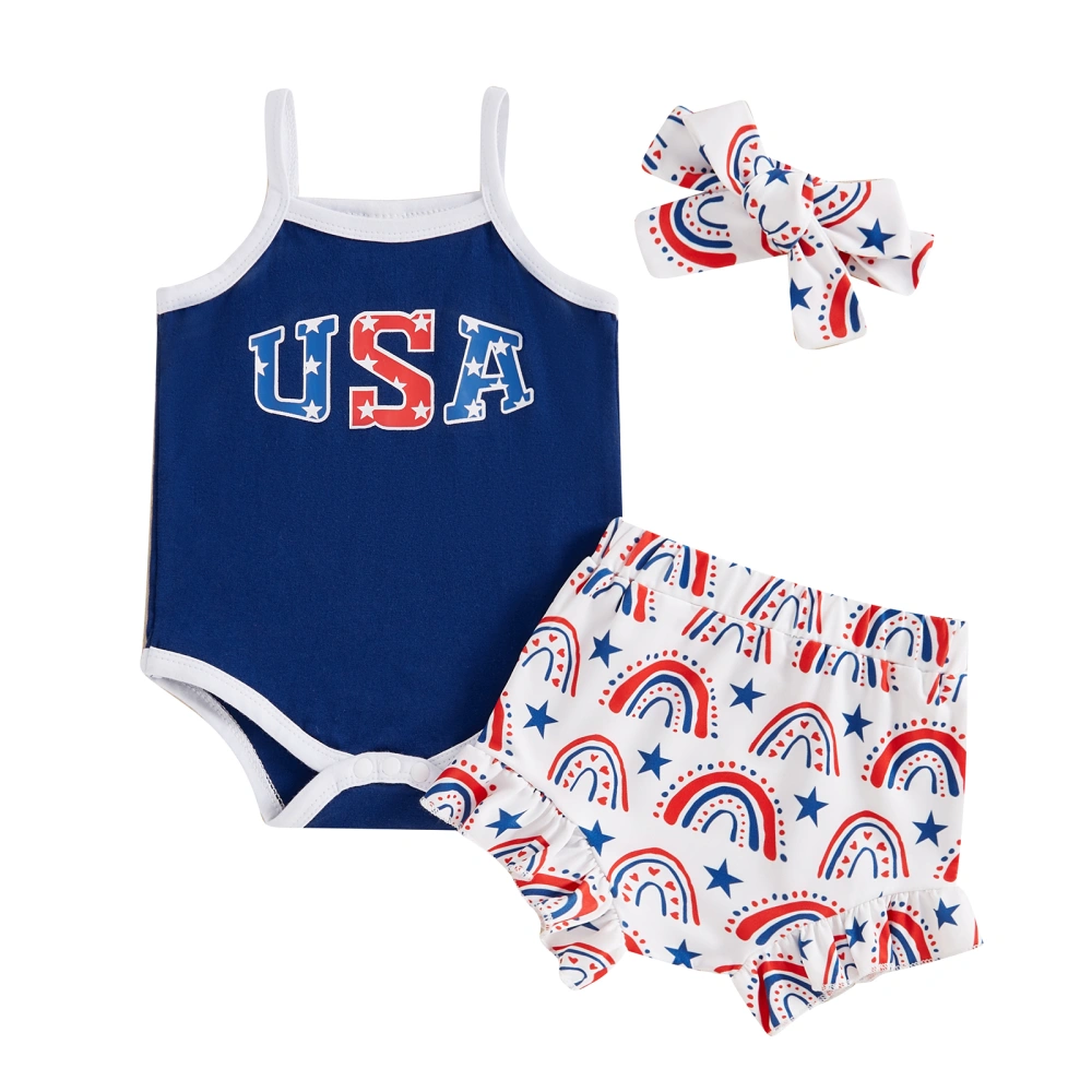 Baby Girl 4th of July Outfit Cami Romper Rainbow Shorts Headband