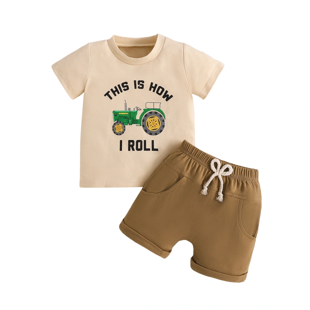 2Pcs Baby Boy Farm Outfits Short Sleeve Tractor Print Tops + Shorts