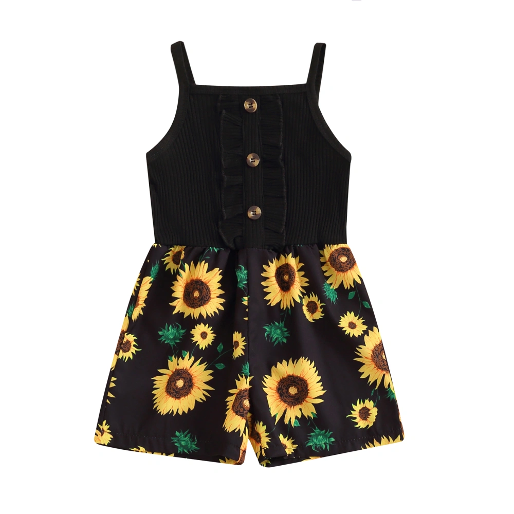 Toddler Girls Rompers Overalls Sunflower Print Buttons Bodysuits