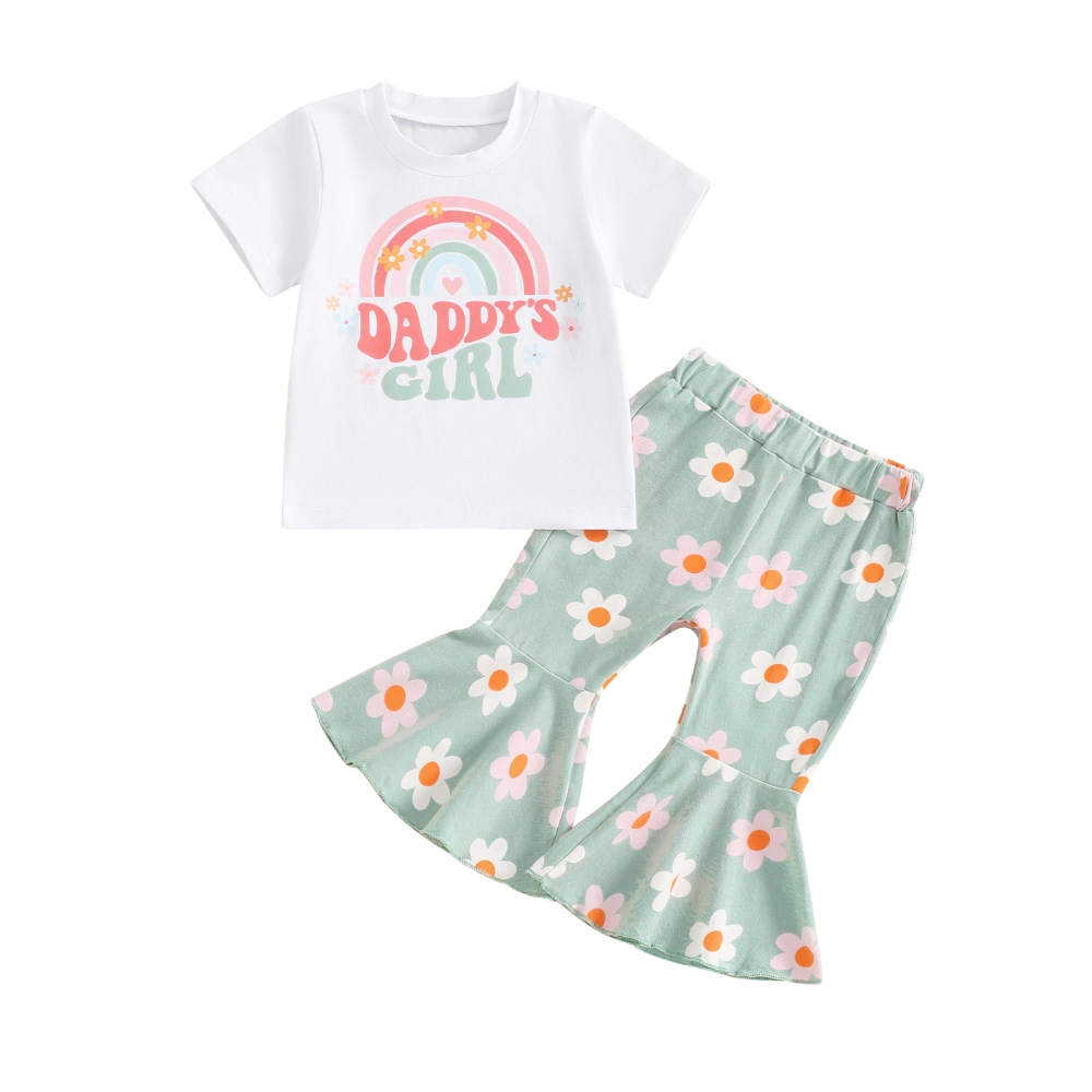 Girls Pants Sets Letter Rainbow Print Tops Floral Flared Pants Sets