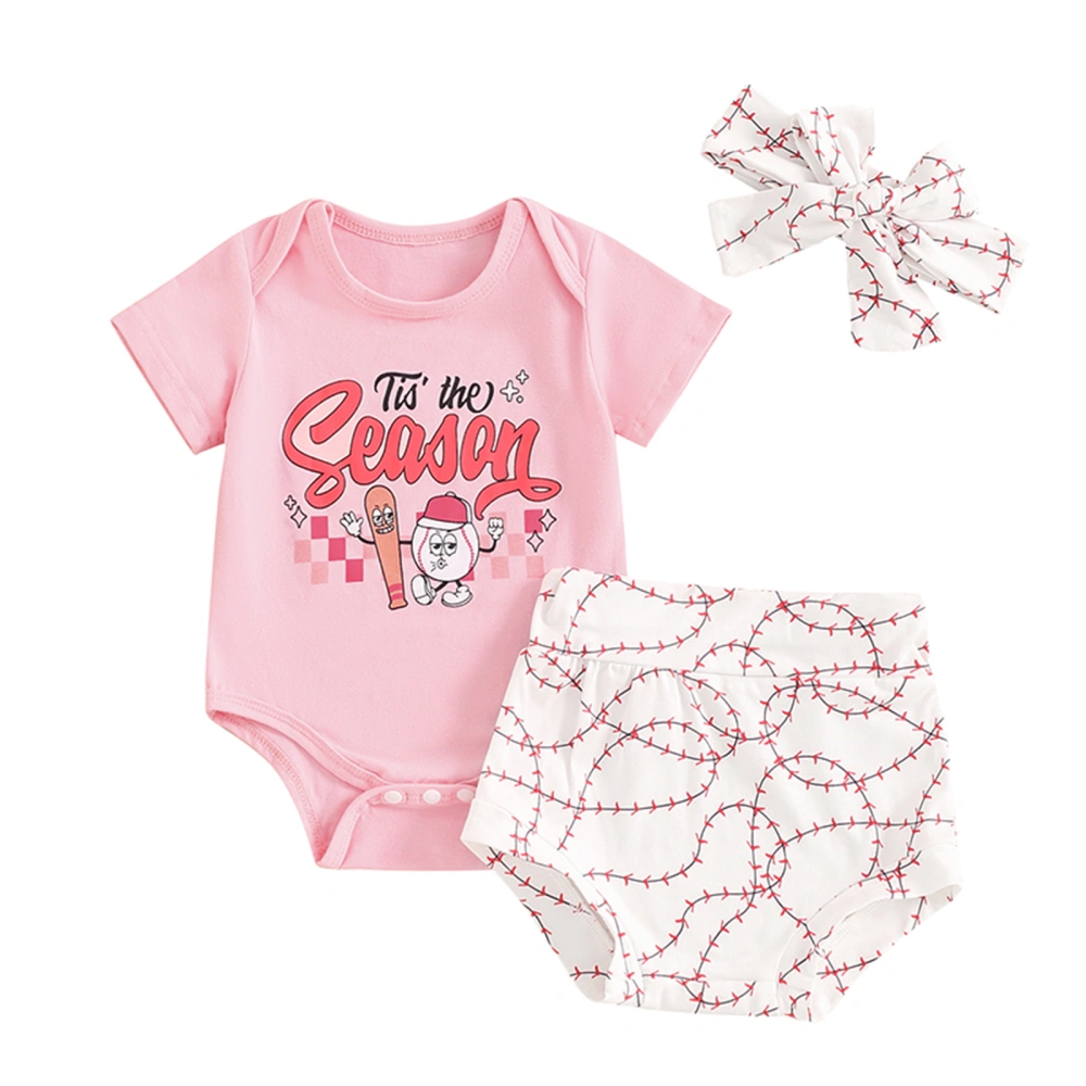 Baby Girl Summer Outfits Baseball Print Rompers Shorts Headband