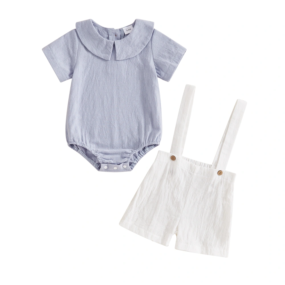 Baby Boys Outfits Solid Color Doll Collar Rompers Suspender Shorts