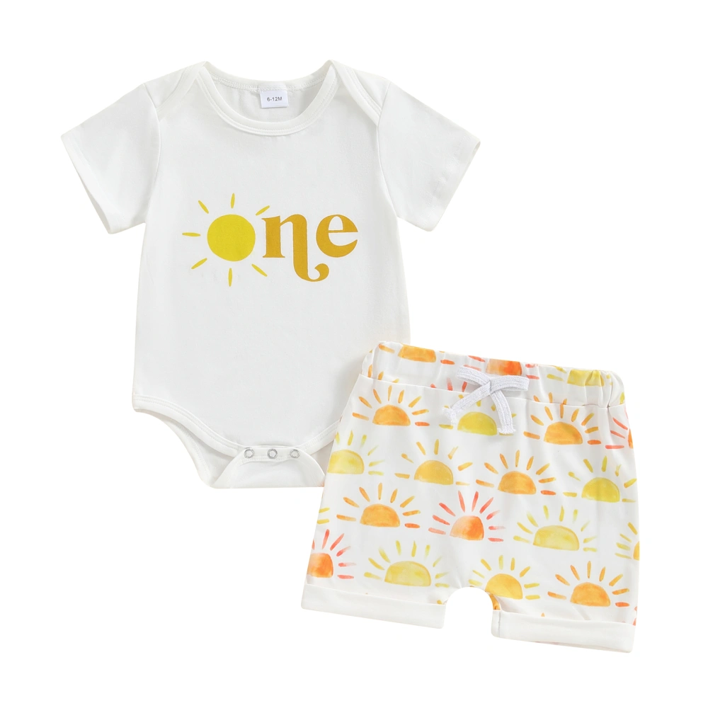 Baby Girls Birthday Outfits Short Sleeve Romper + Sun Print Shorts