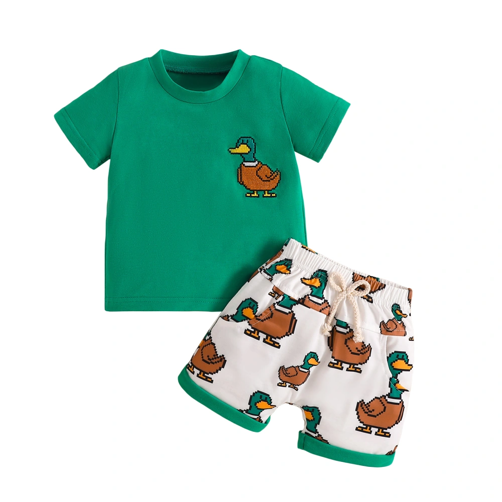 Little Boy Girl Outfit, Duck Embroidery Short Sleeve Tops Shorts 