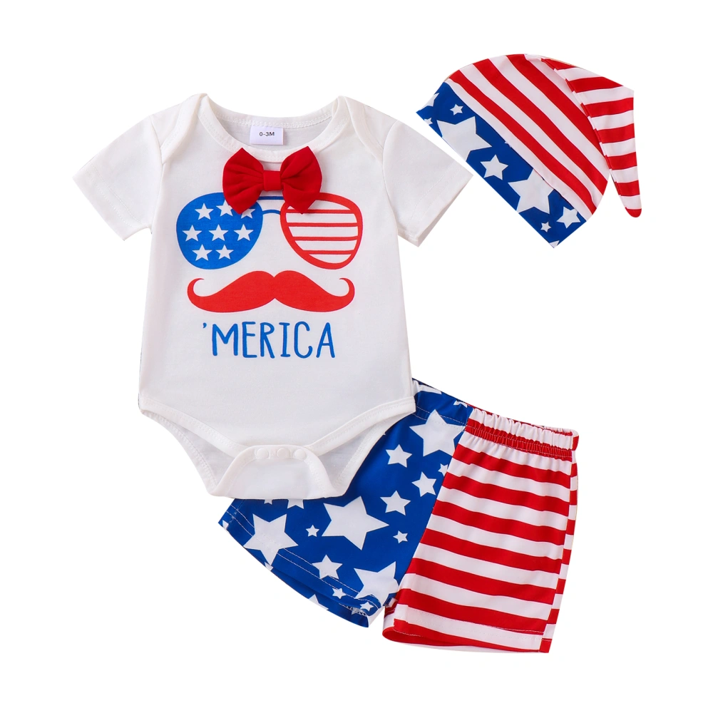 4th of July Baby Boys Outfits Letter Print Rompers Shorts Hat Set