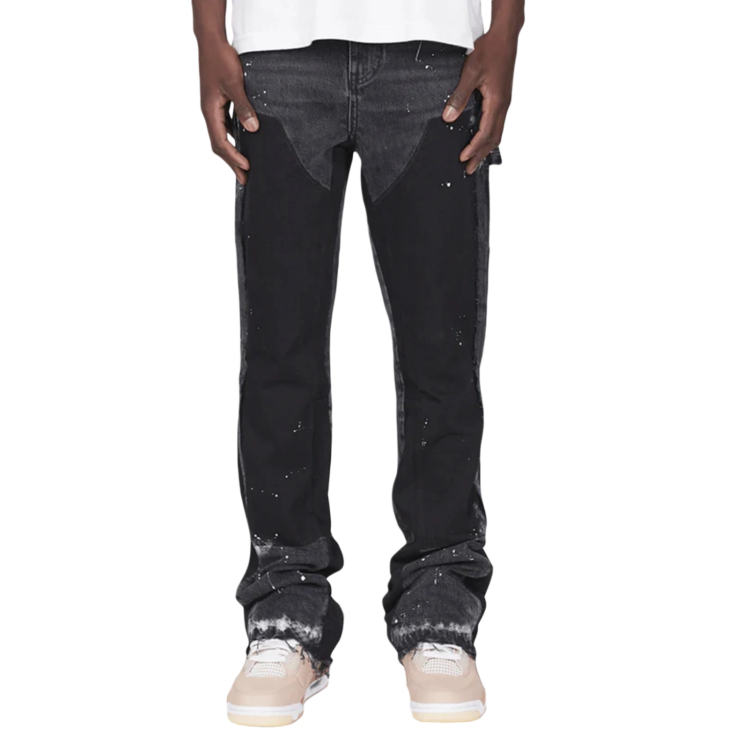 Men Micro Flare Jeans Fashion Ink-Splatter Patchwork Denim Pants
