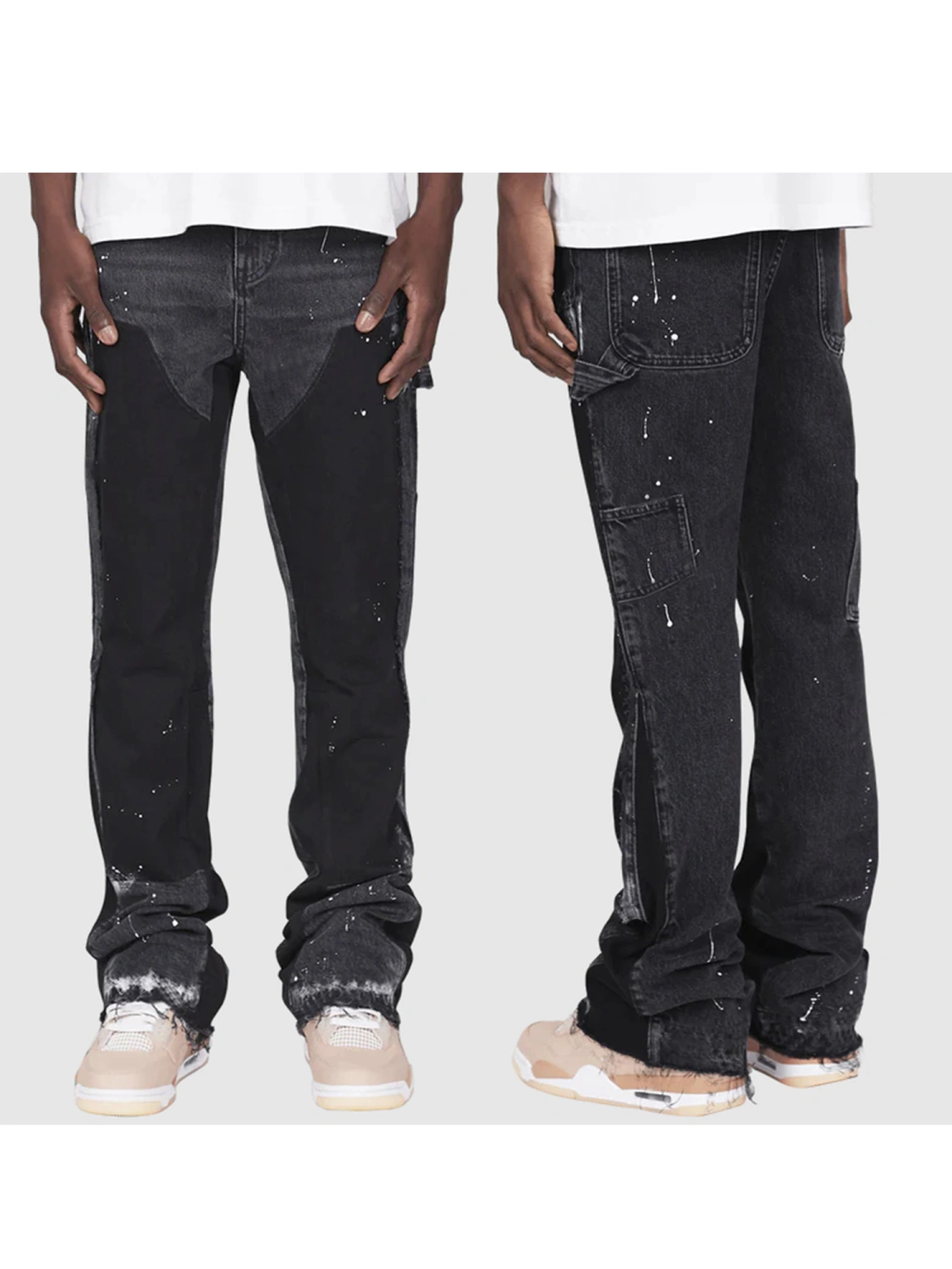 Men Micro Flare Jeans Fashion Ink-Splatter Patchwork Denim Pants