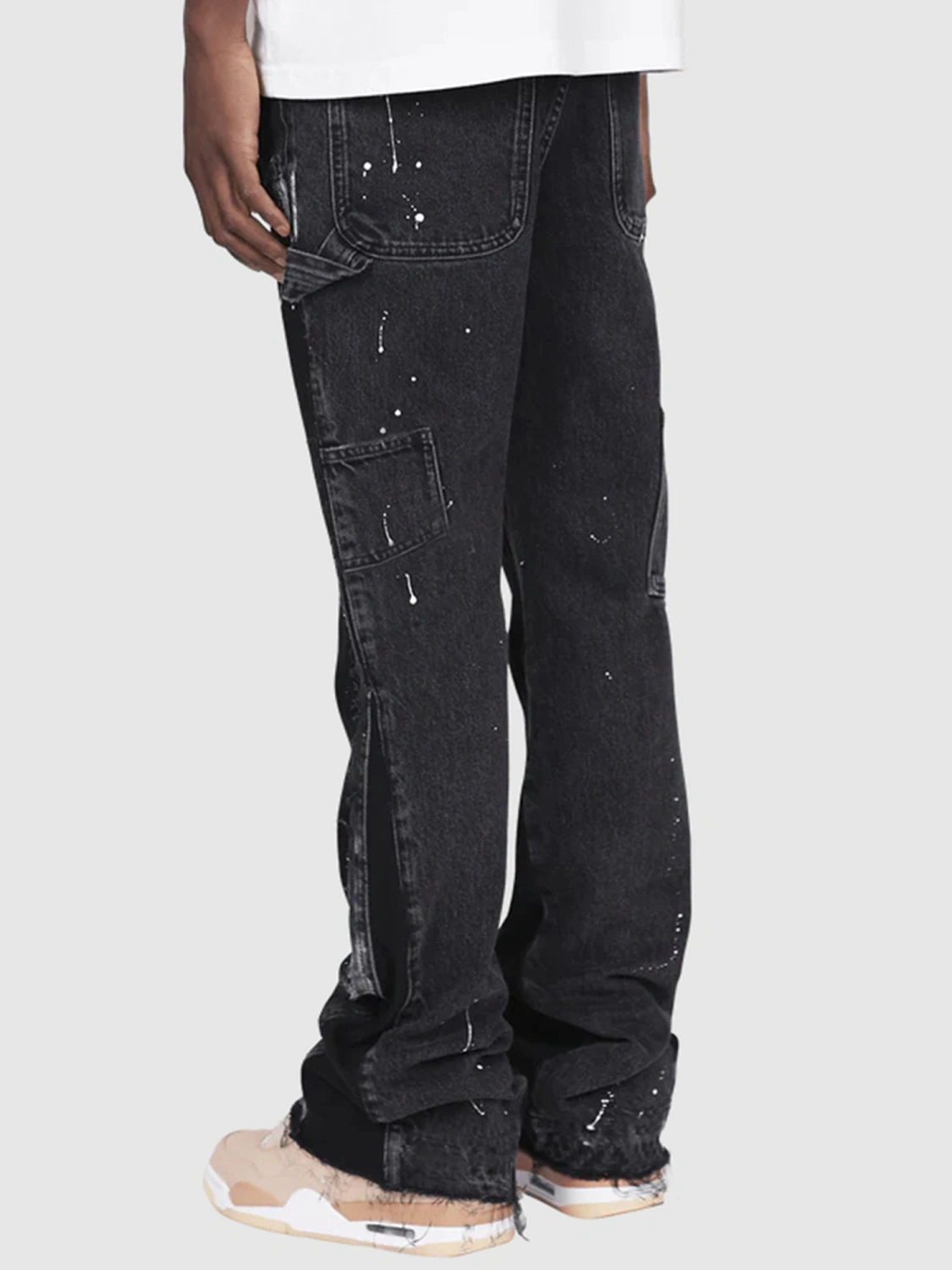 Men Micro Flare Jeans Fashion Ink-Splatter Patchwork Denim Pants