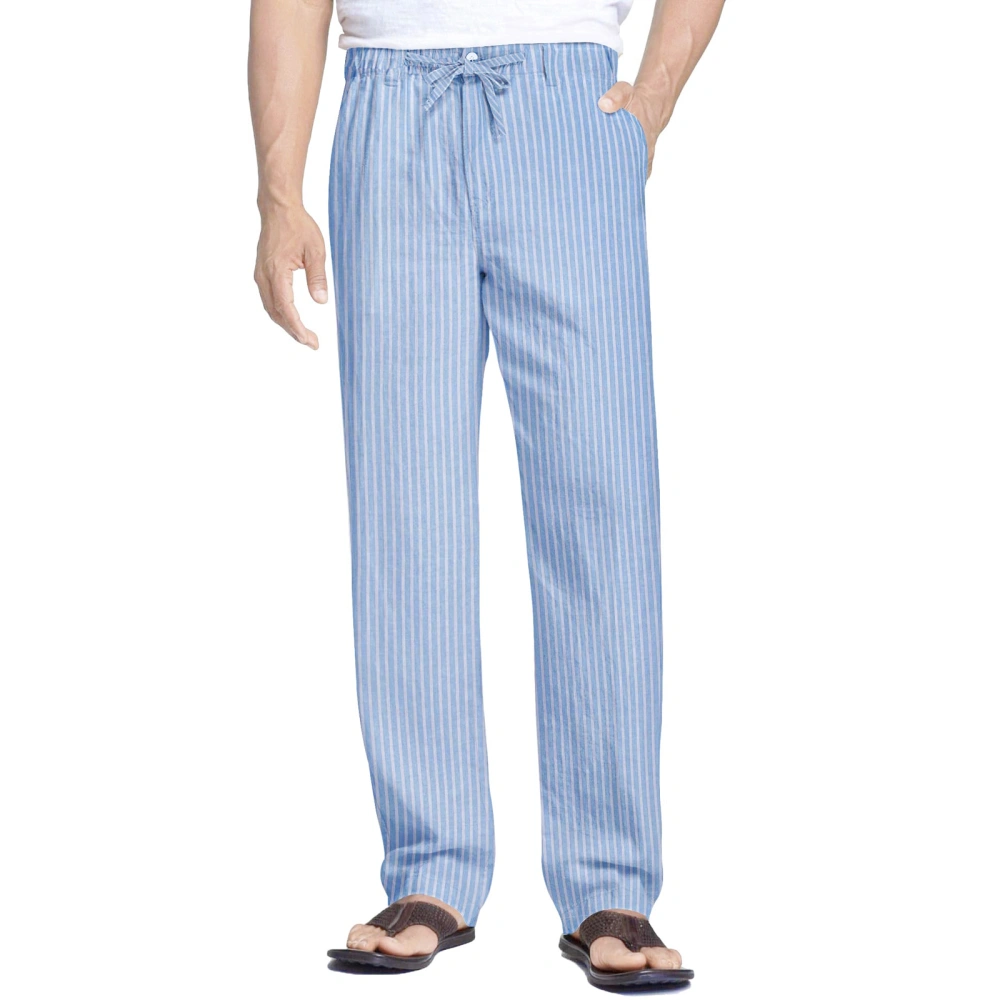 Men Striped Pants, Elastic Waist Casual Pants Trousers with Pockets