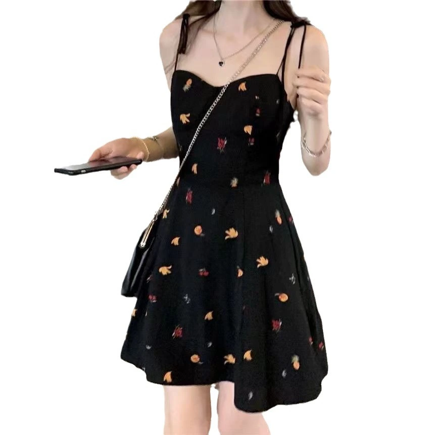 Women's Floral Mini Dress Sleeveless Tie Strap Slim Fit A-Line Dress