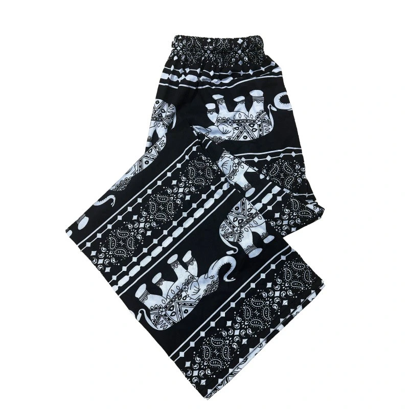 Women Wide Leg Pants Elephant Print Loose Elastic High Waist Trousers