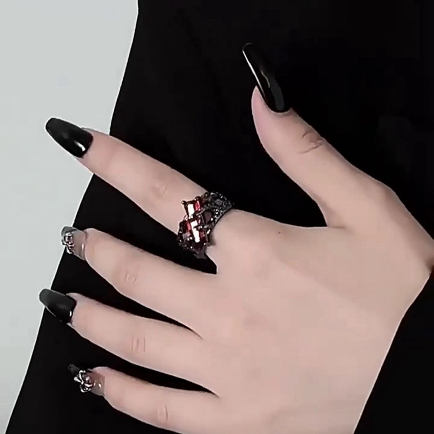 Red Stone Rings for Men Women Gothic Zirconia Rings Adjustable Rings