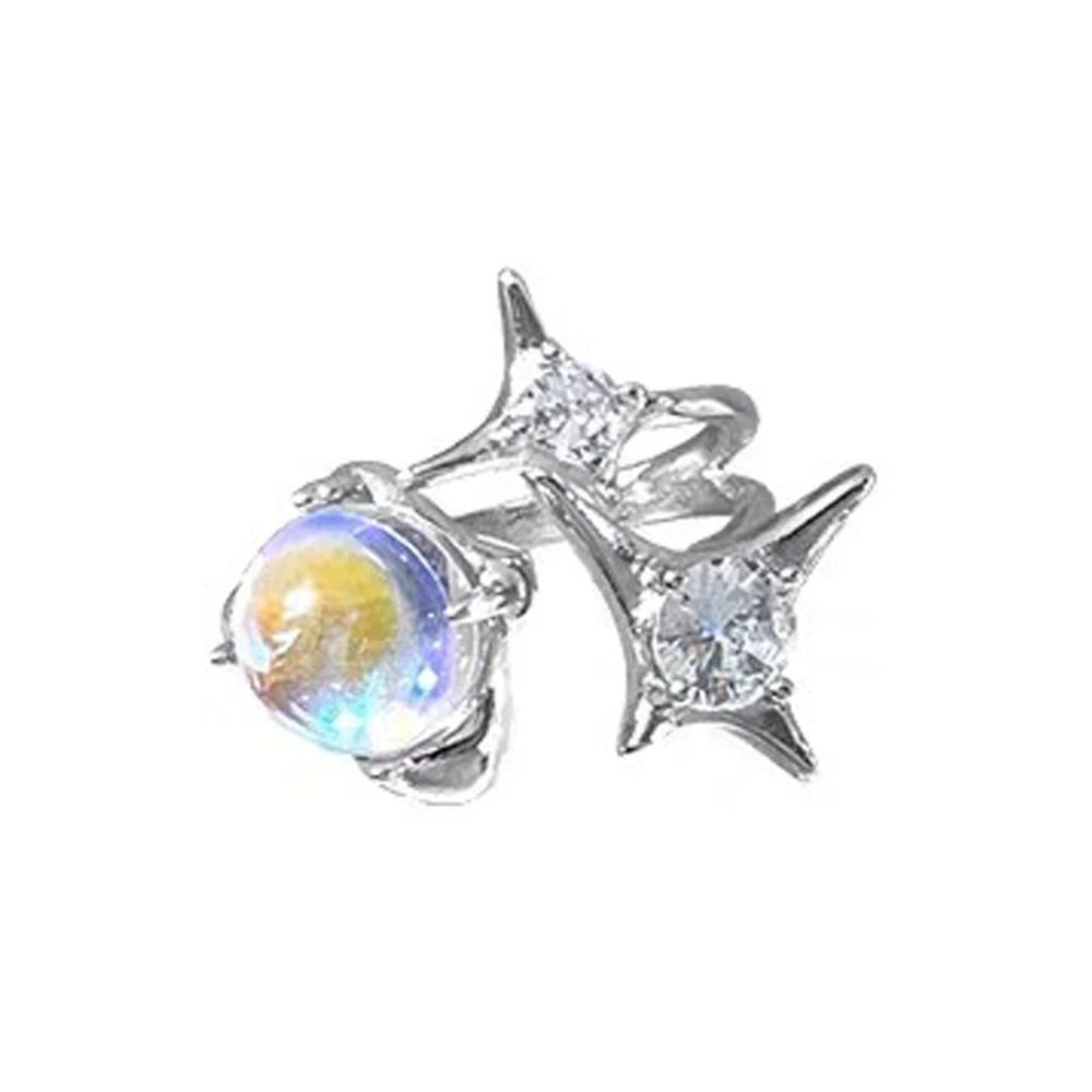 Women Gemstone Ring Adjustable Open Ring Star Rhinestone Ring Jewelry