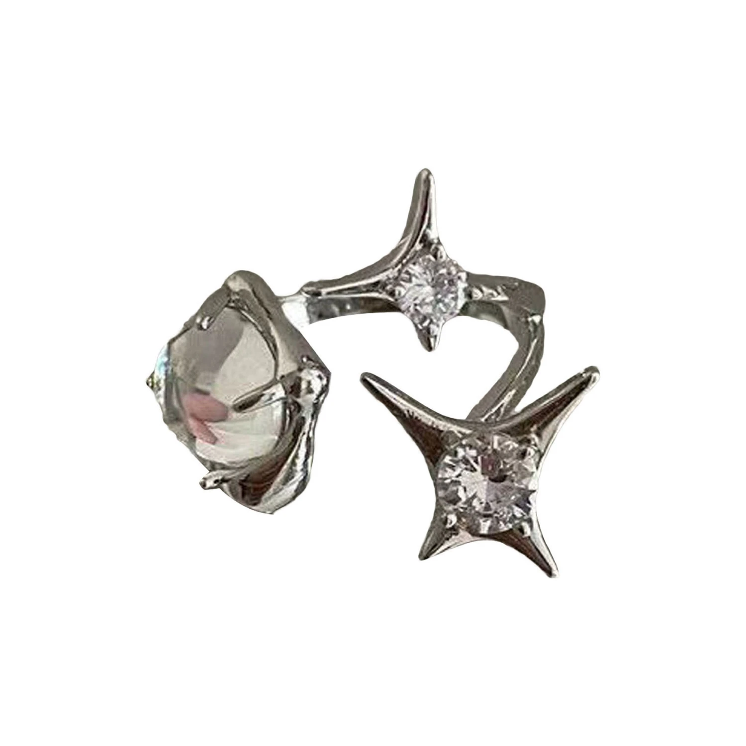 Women Gemstone Ring Adjustable Open Ring Star Rhinestone Ring Jewelry