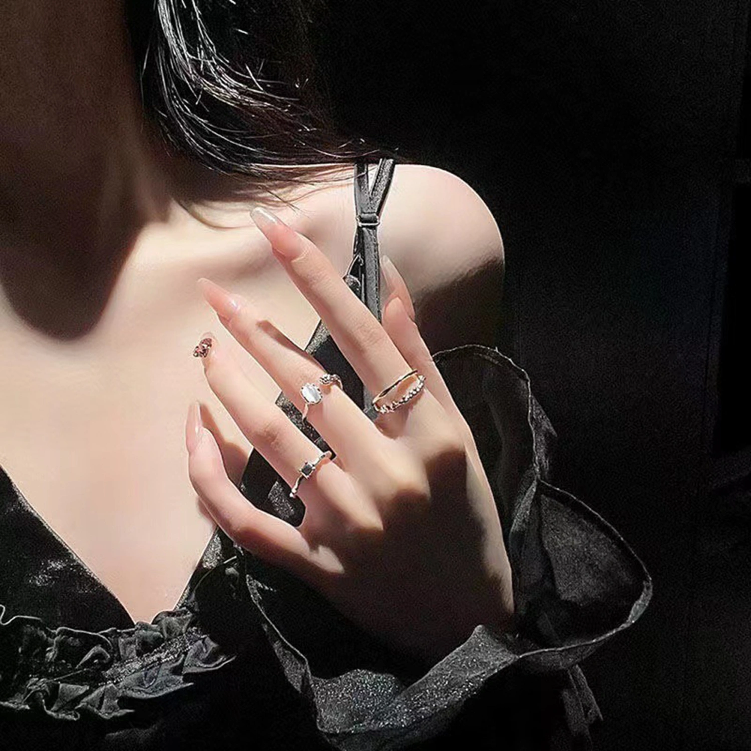 Zircon Ring for Women Personality Geometric Square Open Wrap Finger