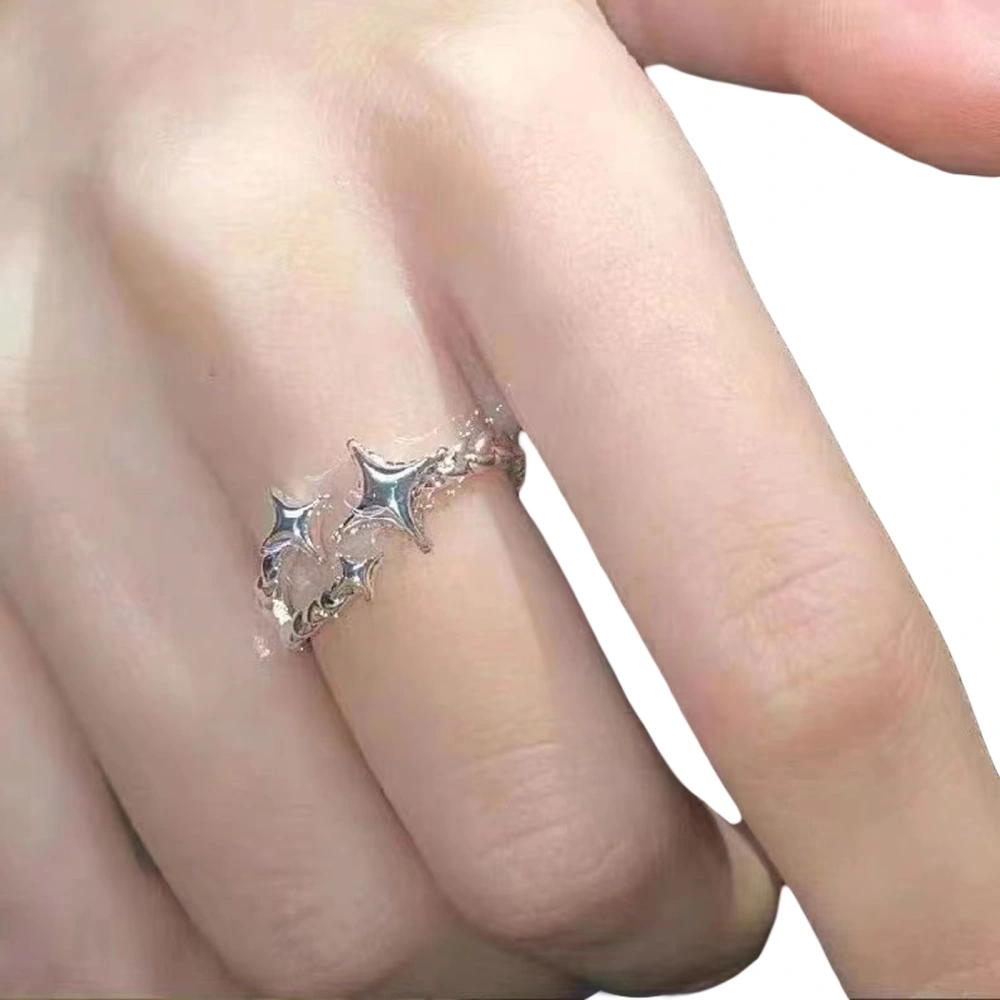 Women Sliver Star Ring Four-Pointed Star Adjustable Open Ring Jewelry