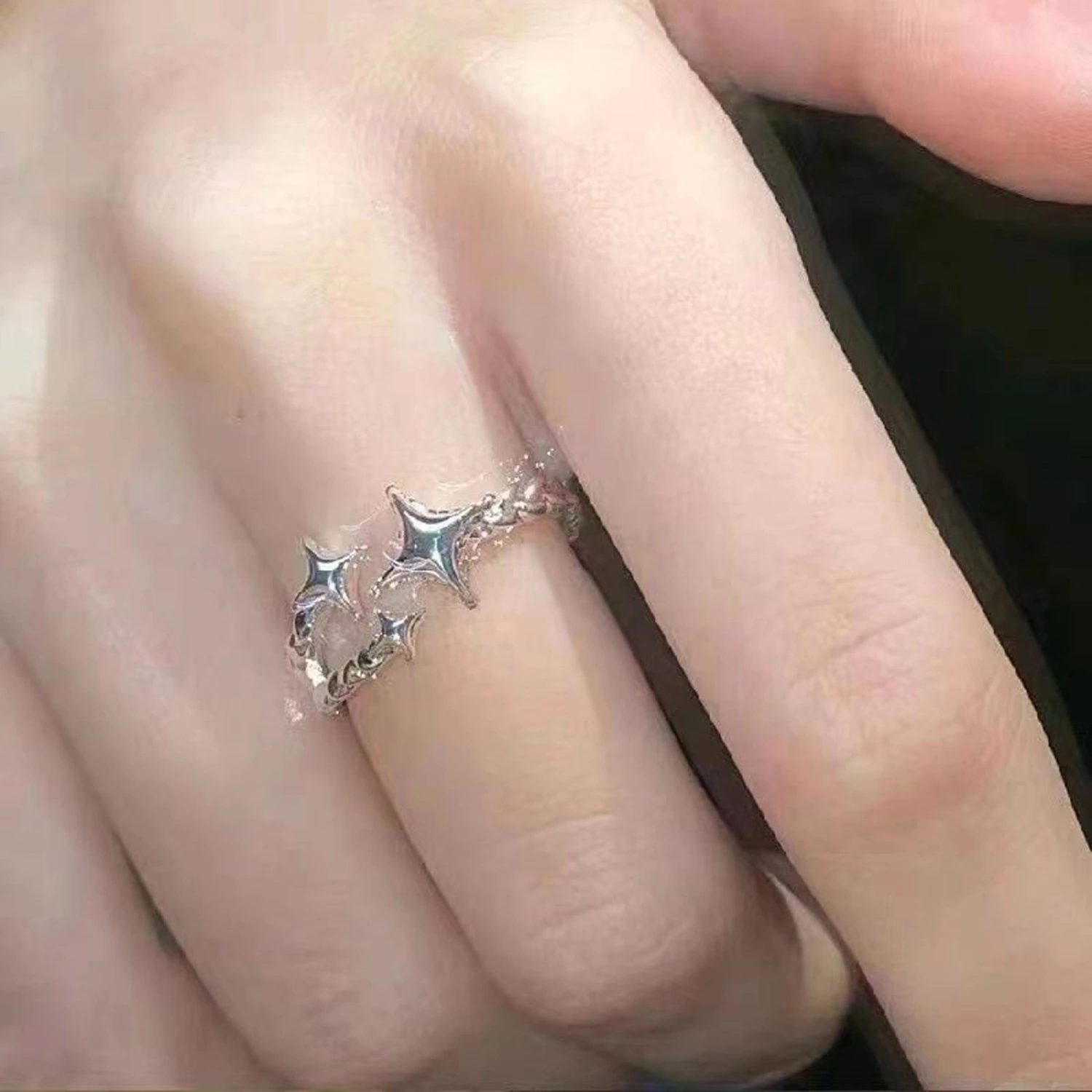 Women Sliver Star Ring Four-Pointed Star Adjustable Open Ring Jewelry