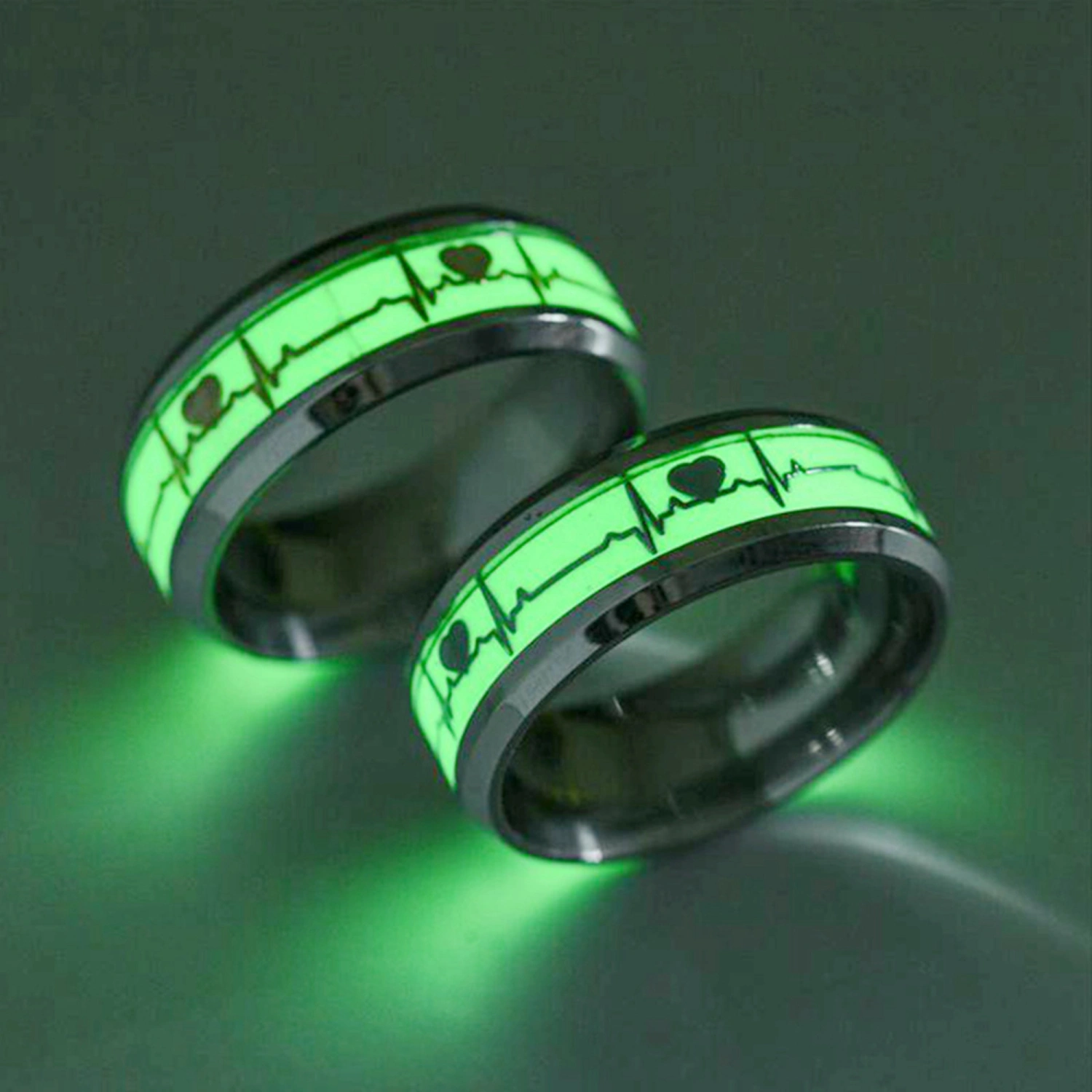 Matching Couple Rings Luminous Electrocardiogram Rings for Men Women