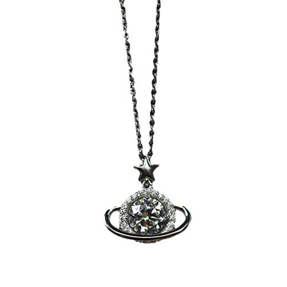 Women Universe Necklace Sparkly Rhinestone Star Planet Necklace 