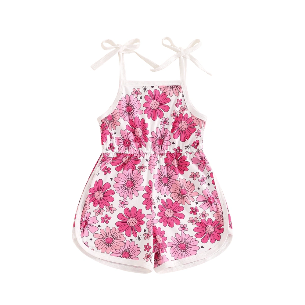 Baby Girl Jumpsuit Sleeveless Tie Strap Elastic Waist Floral Romper