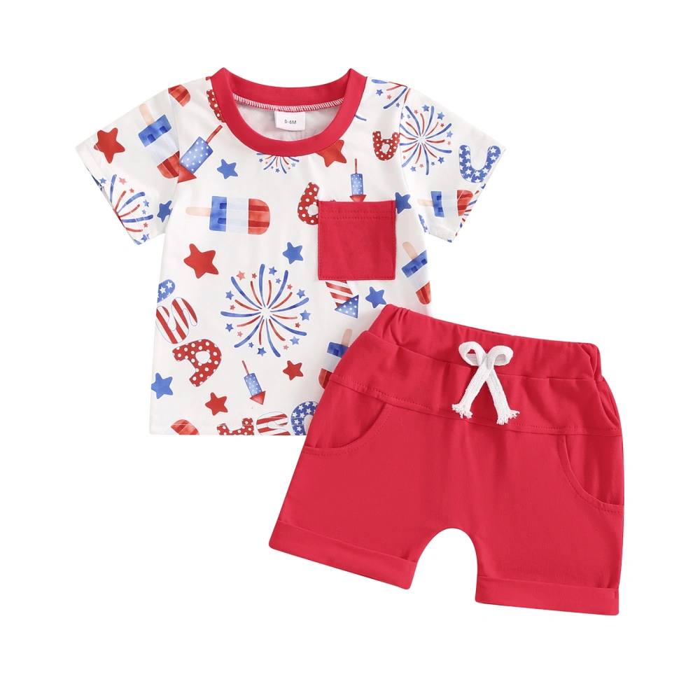 Boy 4th of July Shorts Sets Short Sleeve Tops Solid Color Shorts Set