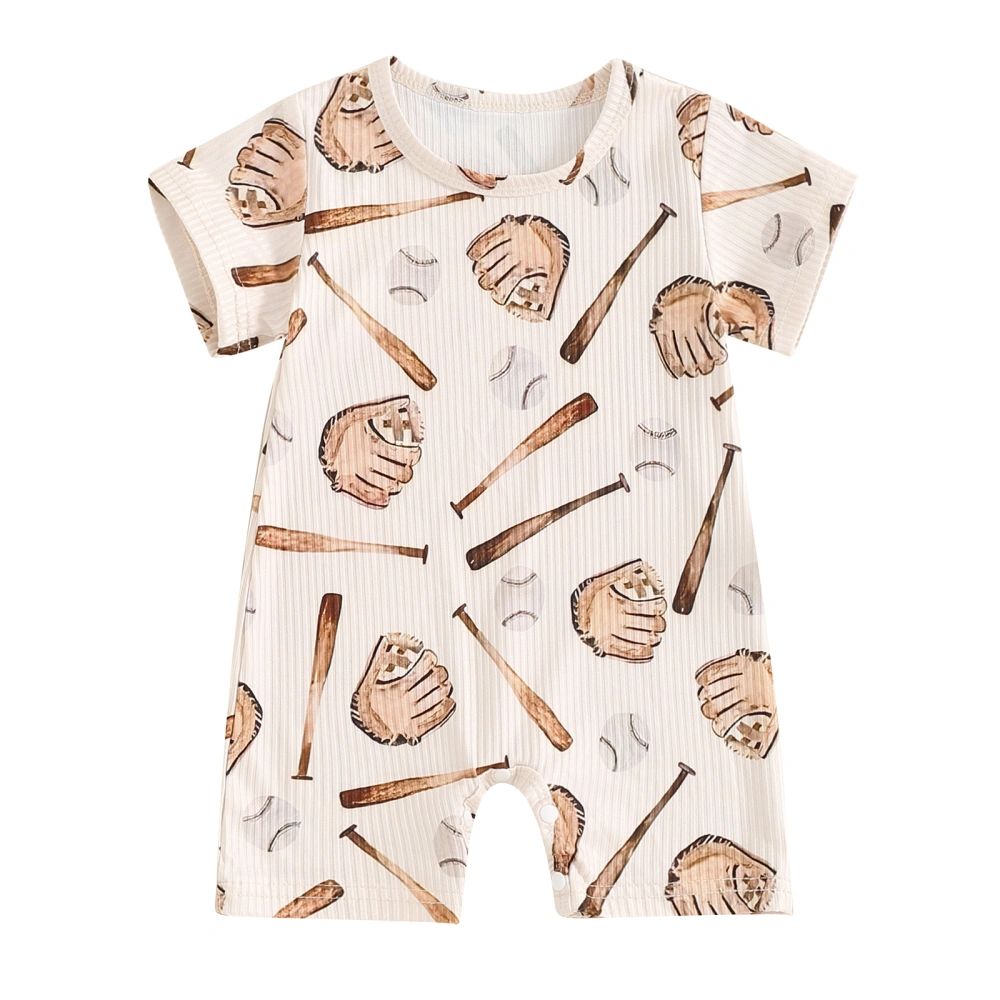 Baby Baseball Print Jumpsuit Round Neck Short Sleeve Summer Romper 