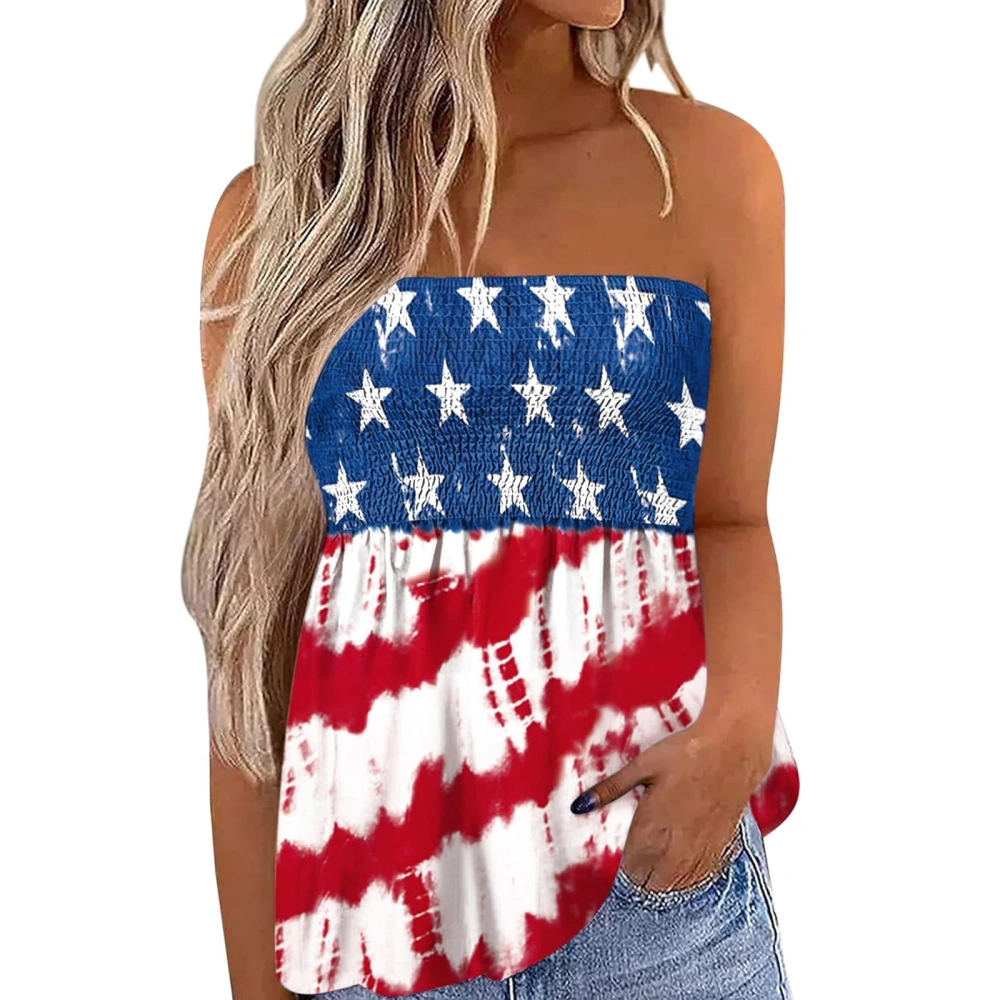 Women's 4th of July Tube Tops Flag Star Print Strapless Tank Tops