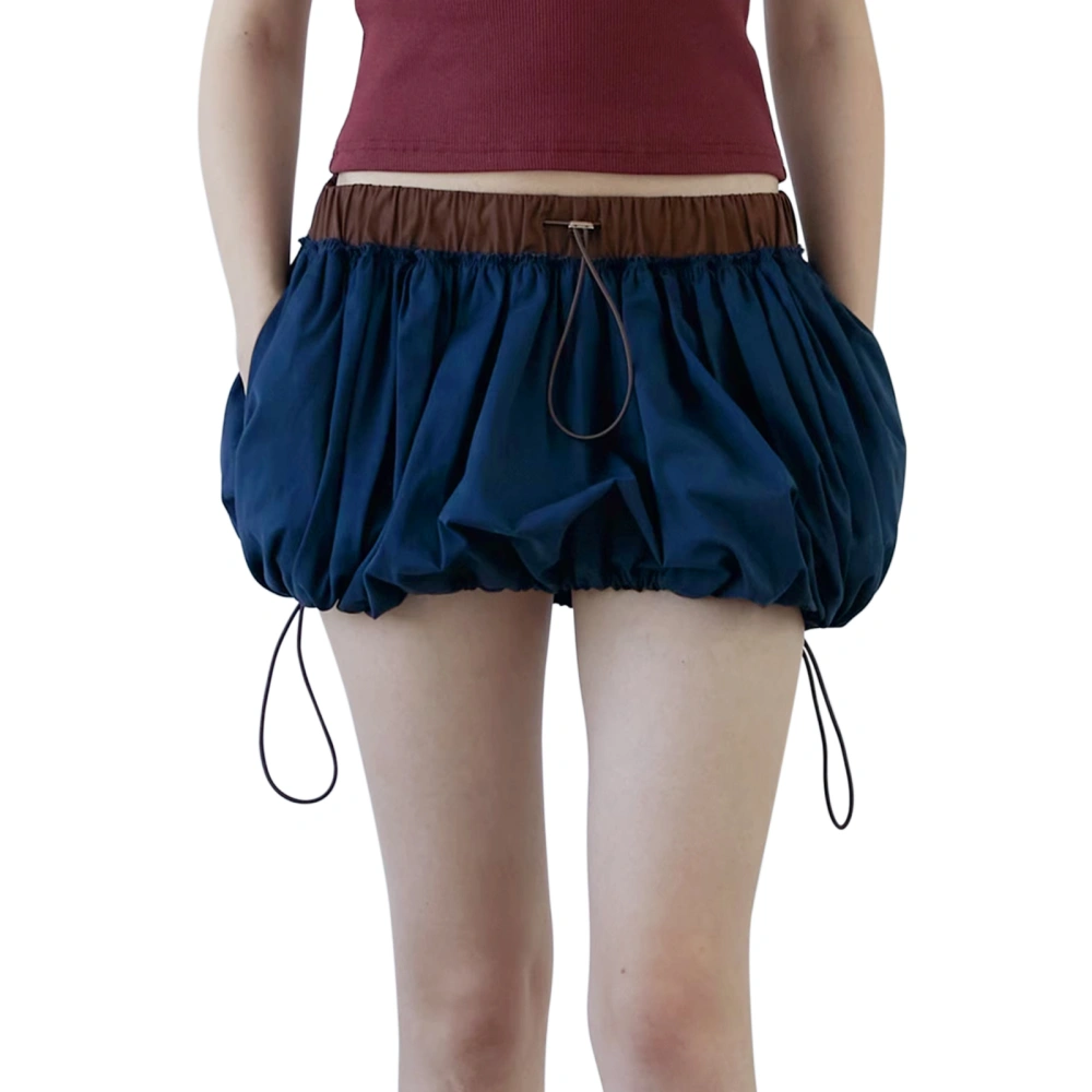 Women Mini Skirt, Elastic Waist Contrast Color Drawstring Summer Skirt