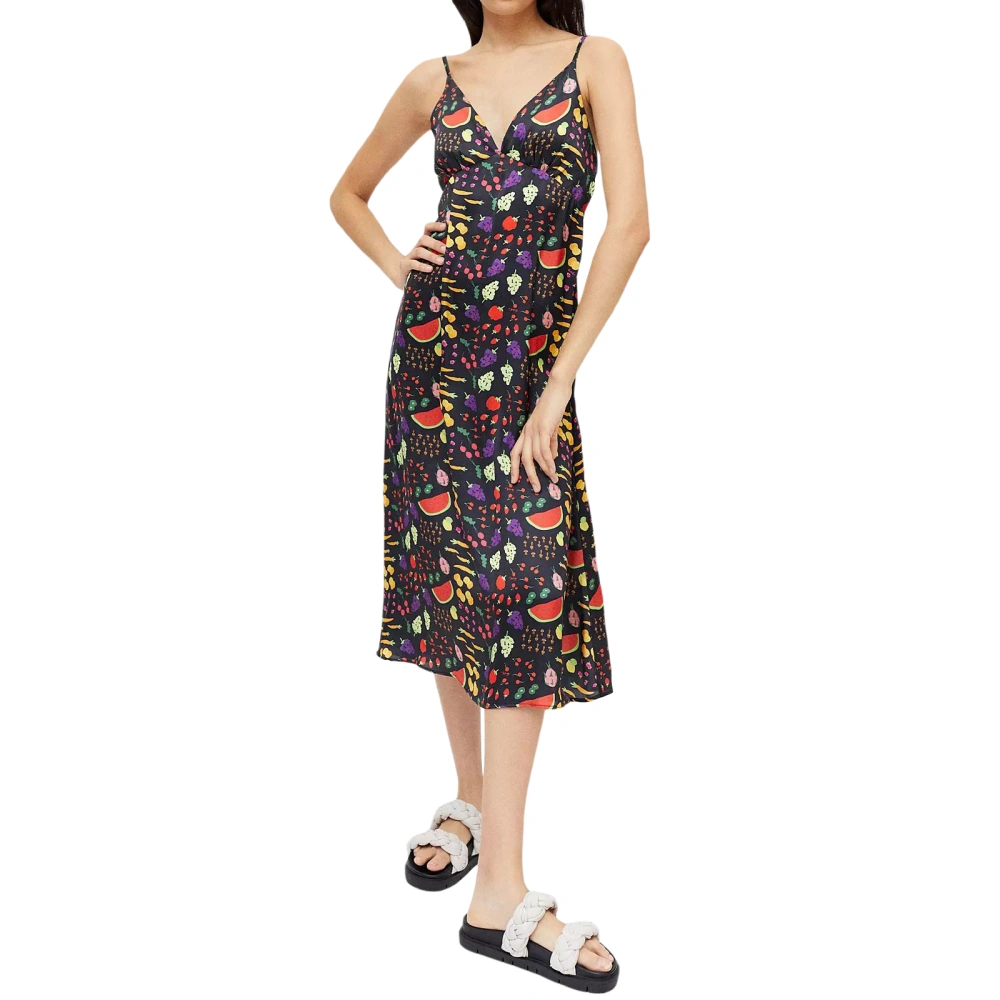 Women Sleeveless Dress Summer Fruit Print V-Neck Backless Party Dress