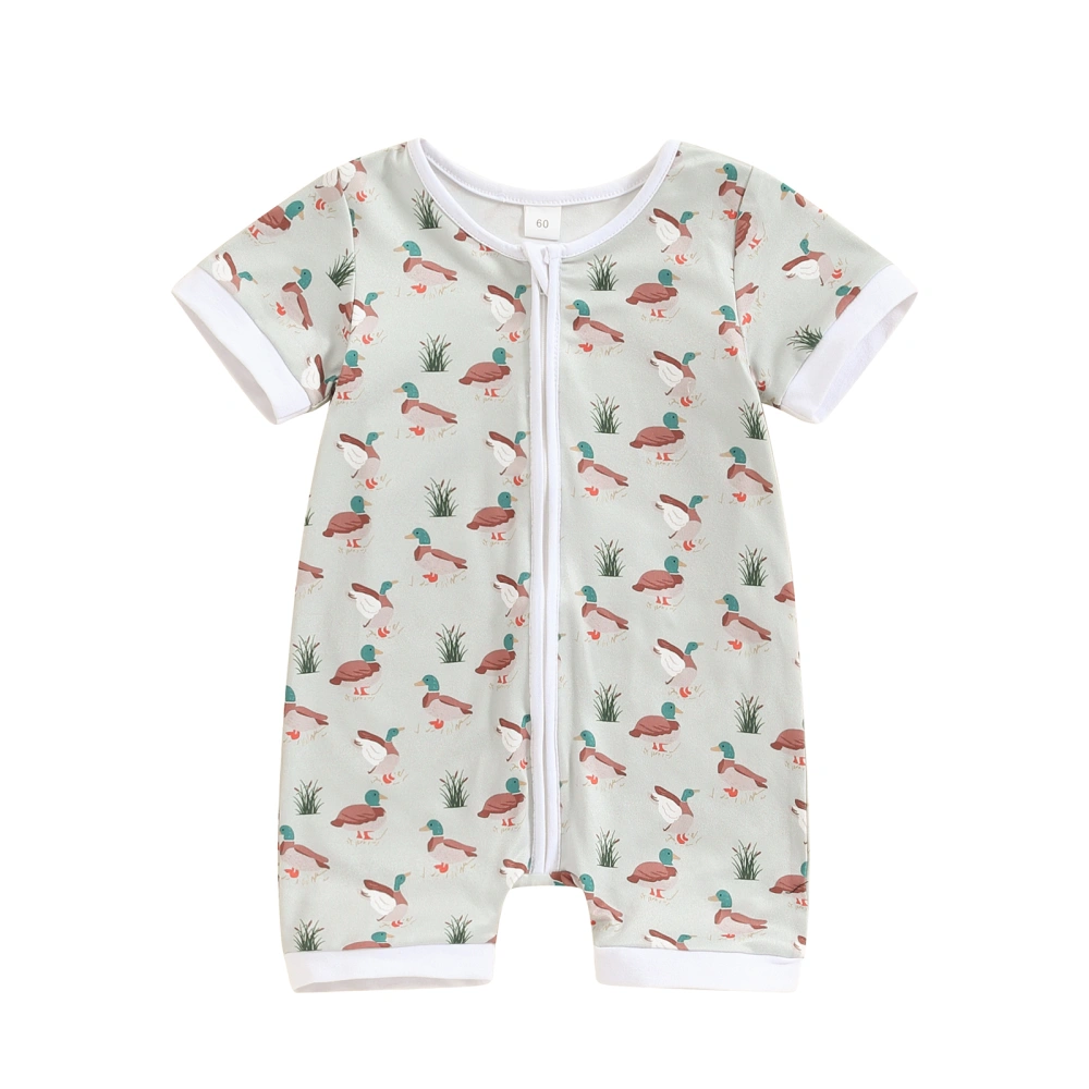 Baby Boys Summer Jumpsuit Duck Print Front Zipper Short Sleeve Romper