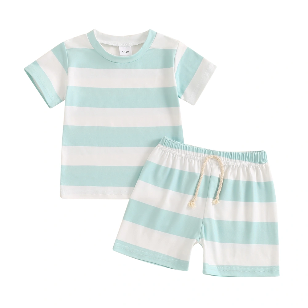 Baby Boys Summer Outfits Striped Print T-Shirt and Elastic Shorts