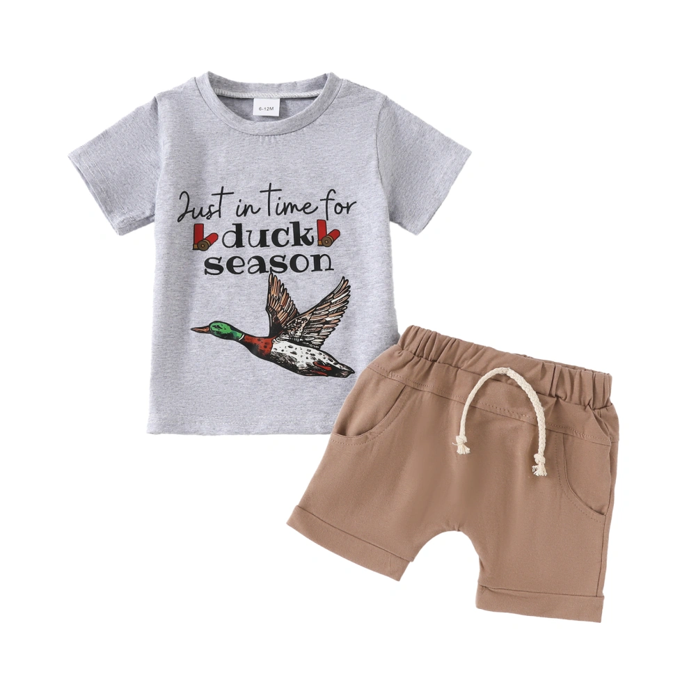 Boys Shorts Set, Short Sleeve Letters Duck Print T-shirt with Shorts