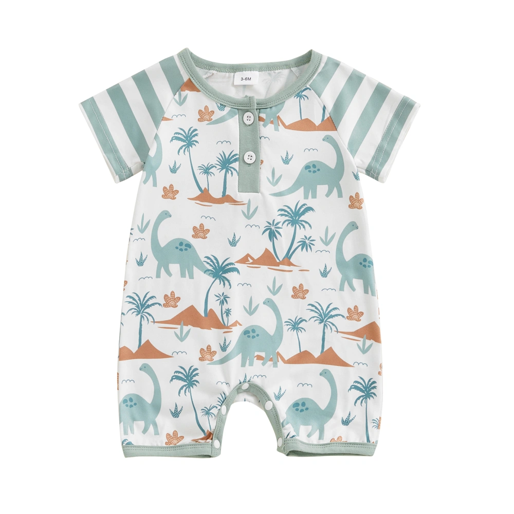 Boys Summer Jumpsuit Dinosaur Print Round Neck Short Sleeve Romper