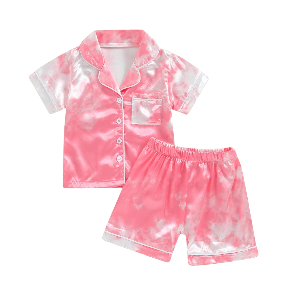 Girls Pajama Sets Short Sleeve Lapel Tie Dye Print Shirt Shorts