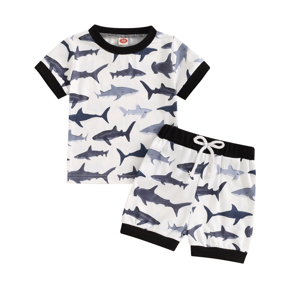 Baby Boys Shorts Set, Fish Print Short Sleeve T-shirt with Shorts