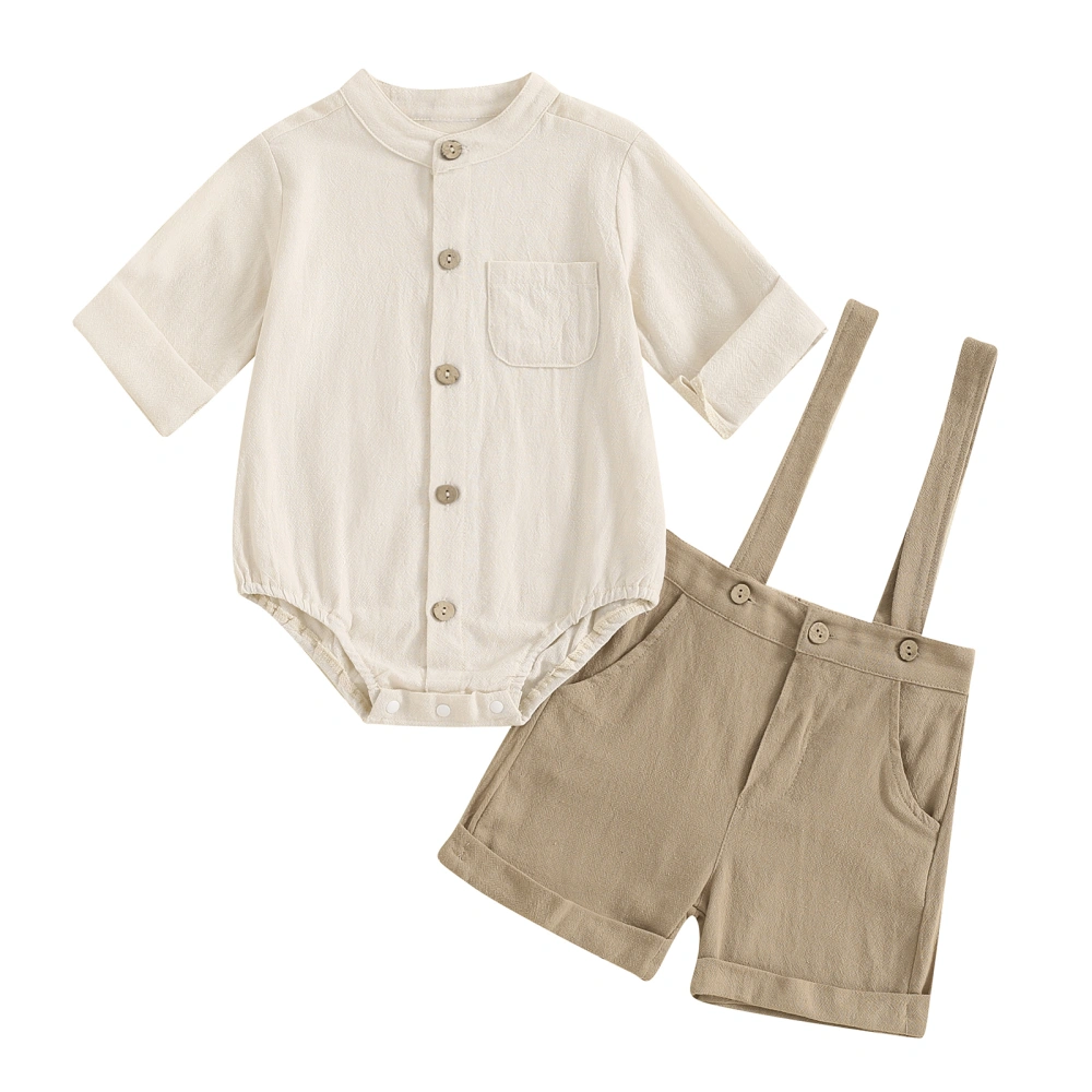 Boys Summer Shorts Sets Short Sleeve Button Up Romper Shorts Set