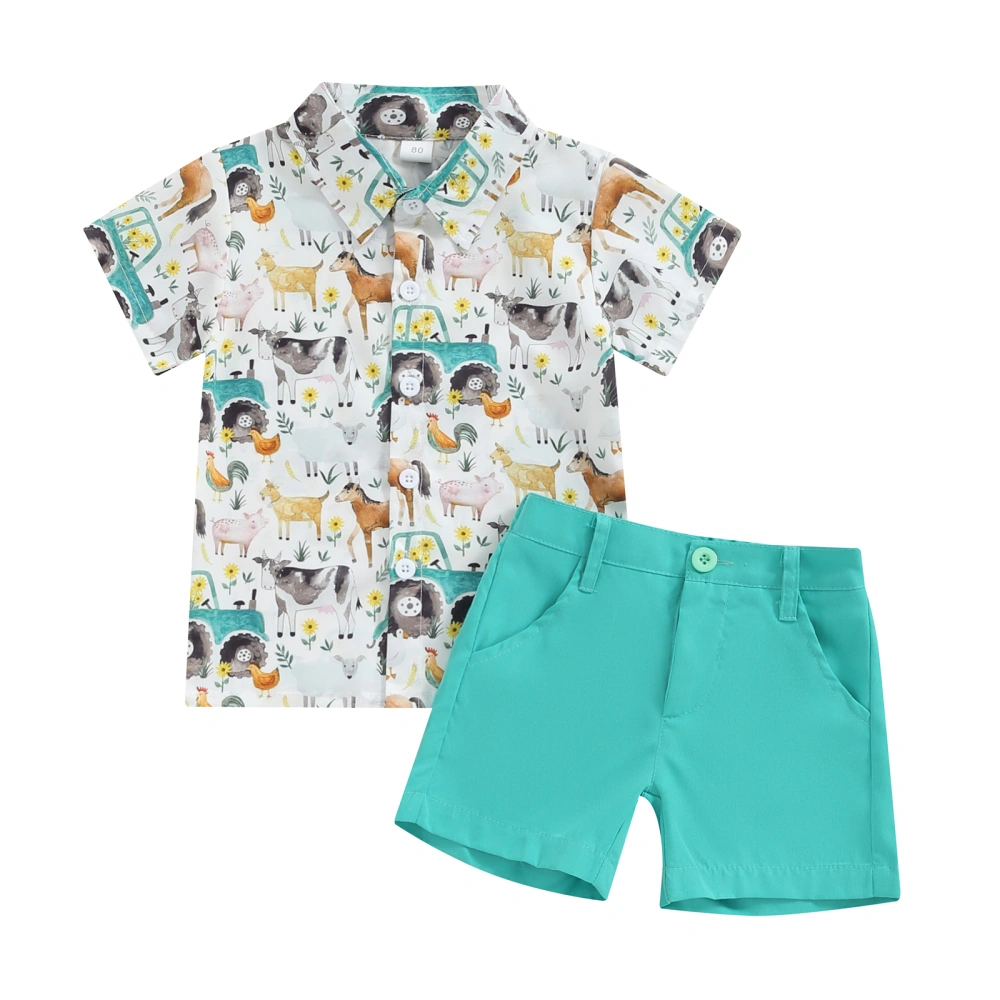 Boys Shorts Set, Short Sleeve Animal Print Shirt with Shorts