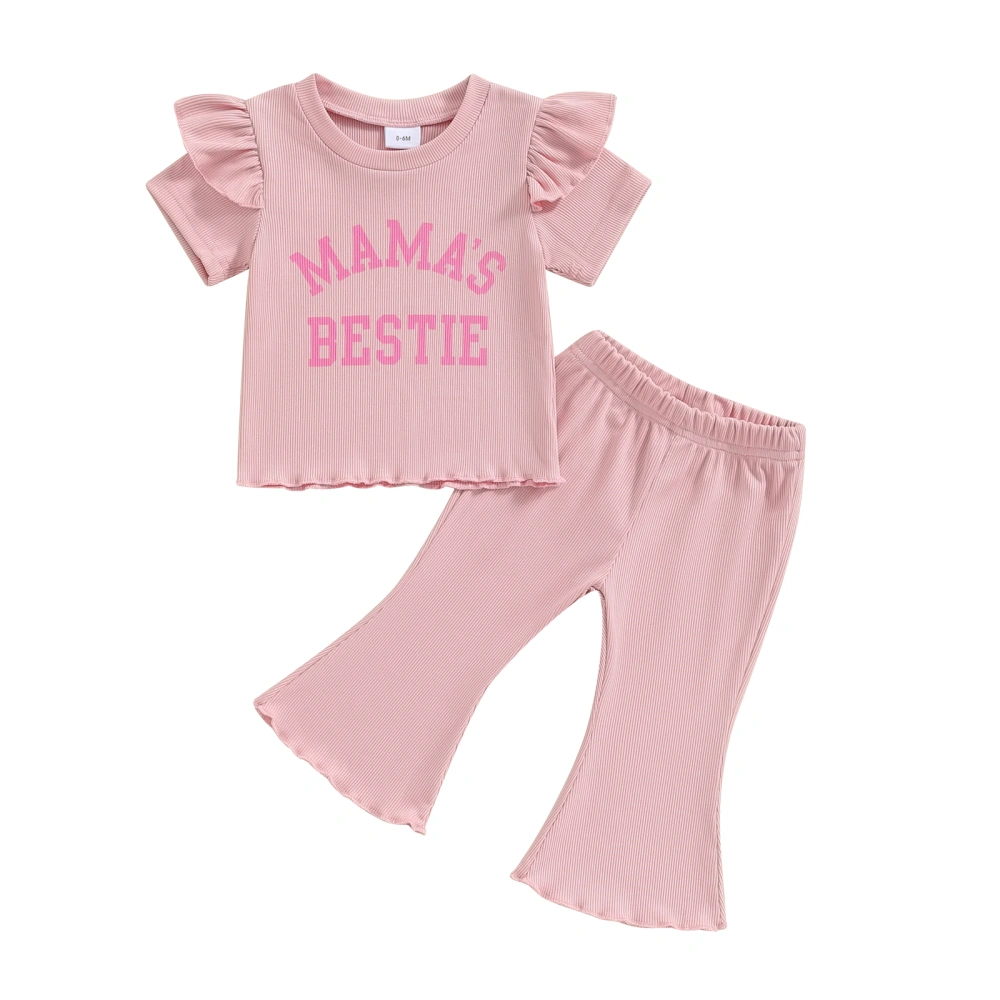 Girls 2PCS Pants Sets Flying Sleeve Letter Print Tops Flared Pants Set