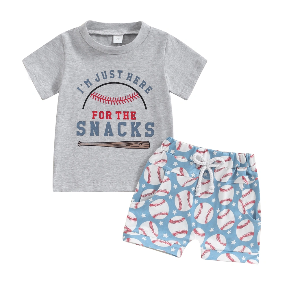 Baby Boy Summer Outfits Short Sleeve Baseball Bat Print Tops + Shorts