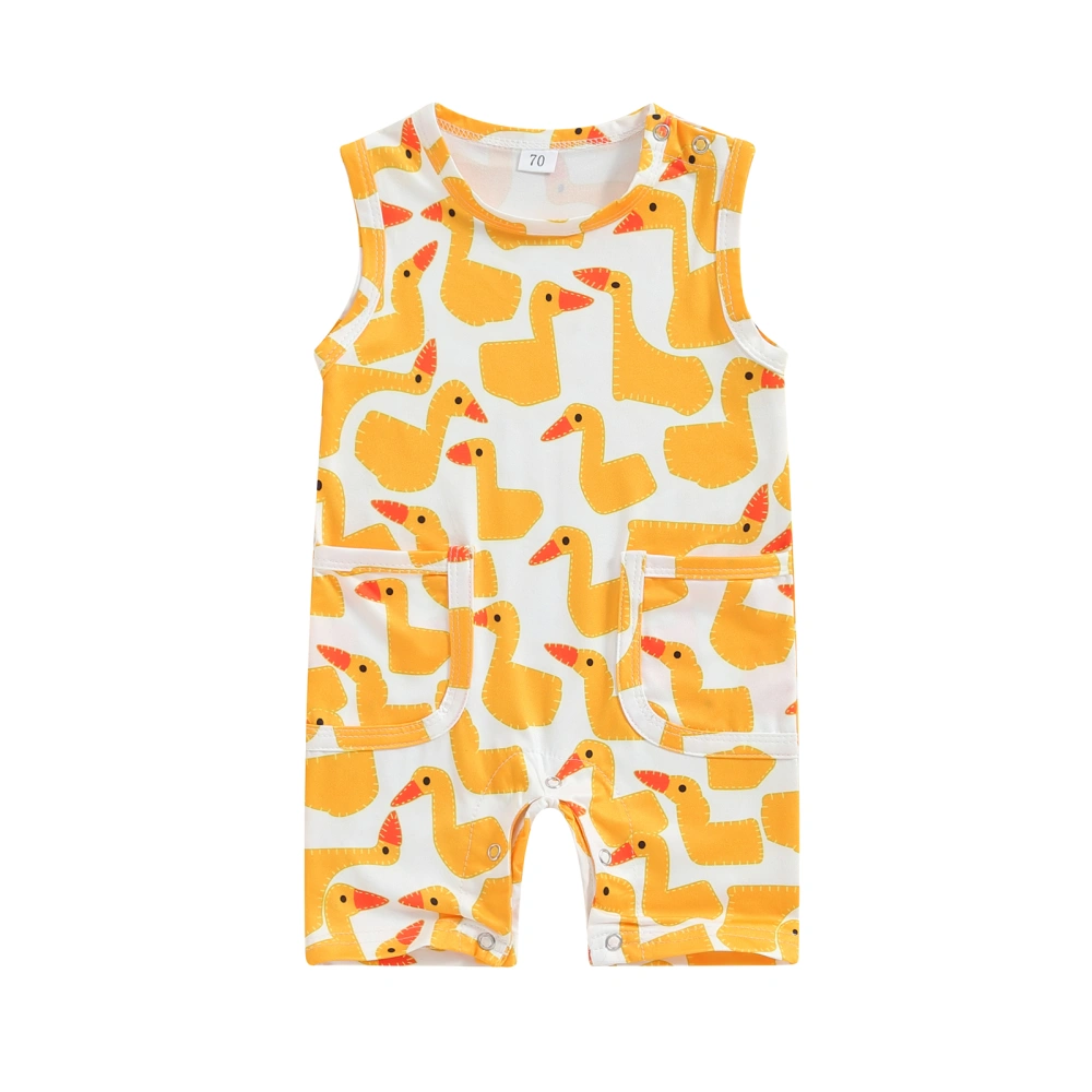 Baby Summer Jumpsuit Cute Duck Print Sleeveless Round Neck Romper 