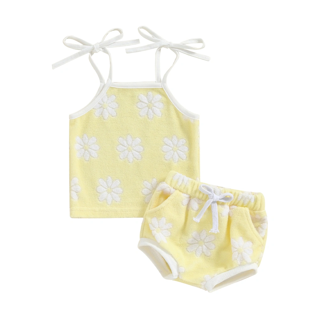 Baby Girl Summer Outfits Cute Sleeveless Tie Strap Tops + Shorts Set