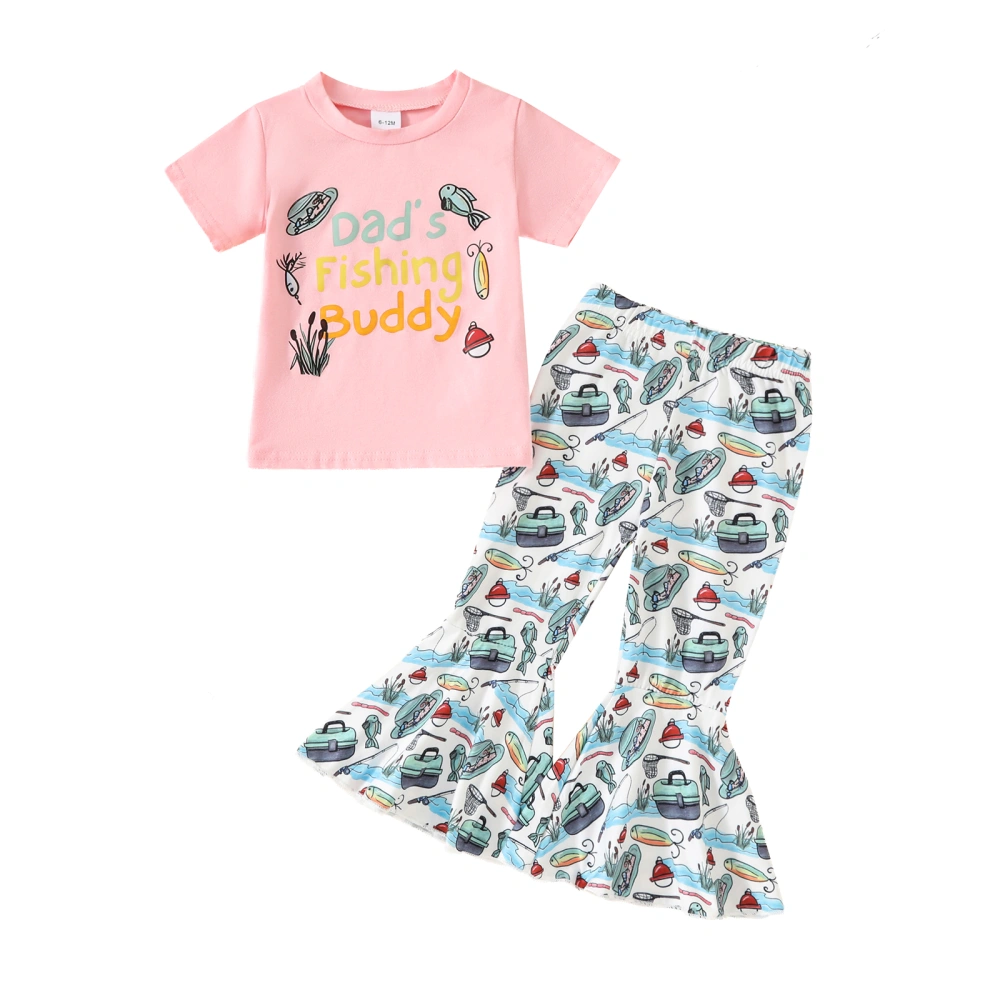 Baby Girl Summer Outfits Short Sleeve Fish Print Tops + Flare Pants