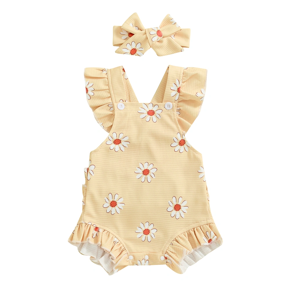 Baby Girl Summer Outfits Ruffle Sleeveless Romper with Headband